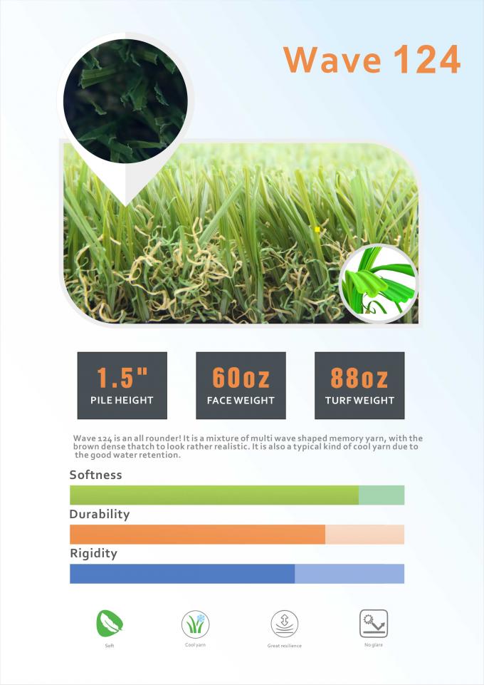 Wave 124 Code 50mm Artificial Grass Carpet Synthetic For Garden Landscape 0